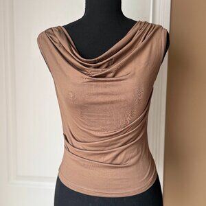 SHEIN Taupe Brown Cowl Neck Ruched Sleeveless Top Size M